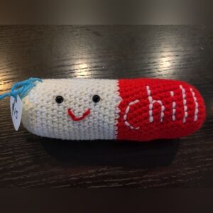 Handmade Crochet CHILL PILL Plushie - Toy - Gag Gift - Desk Decor